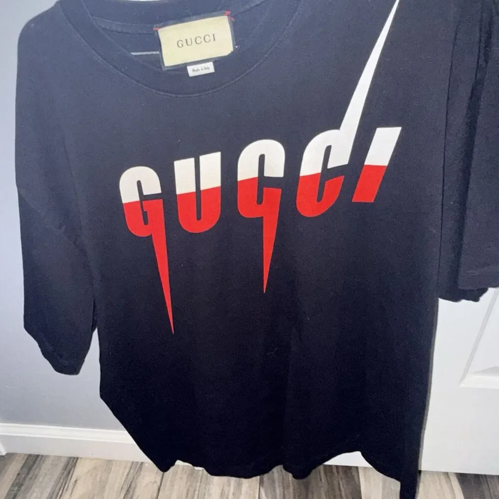 Gucci Blade Lightning Logo T-Shirt XL Black Red White Made in Italy